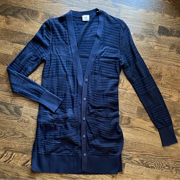 CABI Classic Snap Cardigan Duster Navy Blue style #5135 EUC - Picture 2 of 7